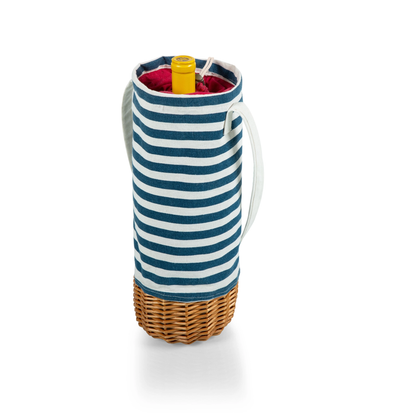 Canvas & Willow Wine Tote, Blue Stripe / Natural Base / Red Interior