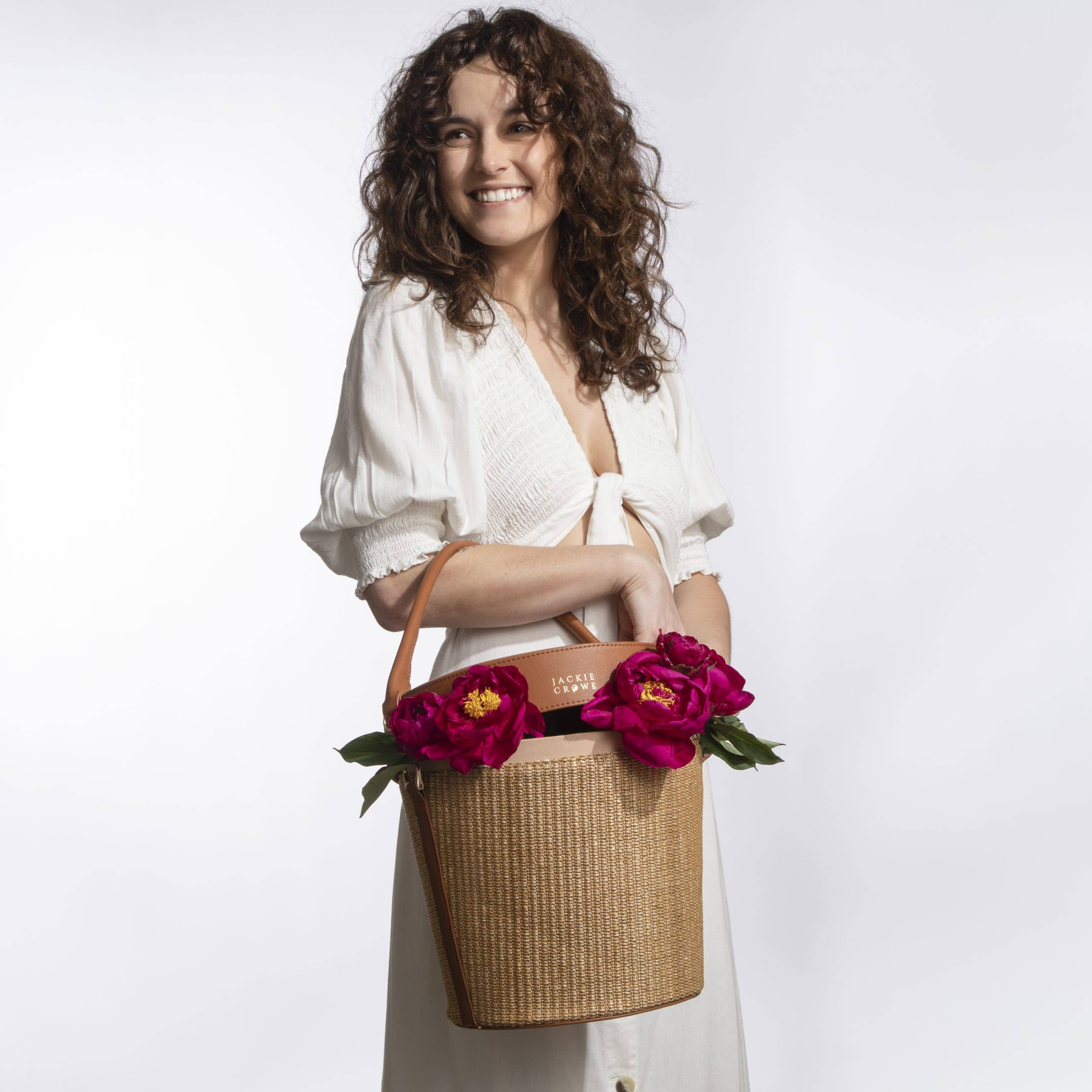 Jackie Picnic Basket, Cognac - Jackie Crowe (10.5in Dia x 11.25in H)