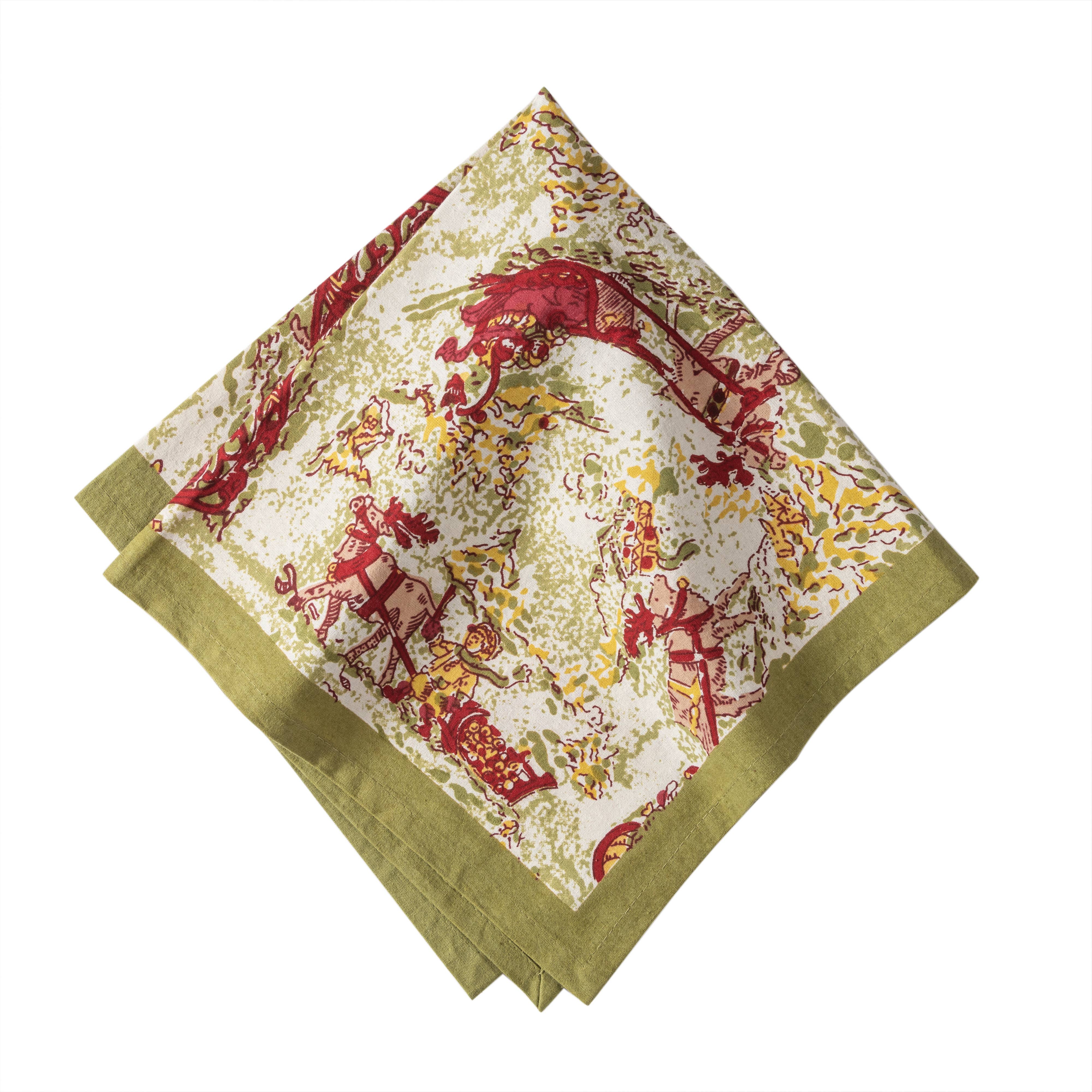 Dinner Napkins, Renne Reindeer Red & Green (Set of 6) - Couleur Nature Paris (19in sq)