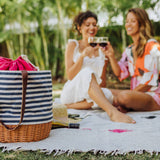 Coronado Canvas & Willow Basket Tote, Navy Stripe / Natural Base / Red Interior