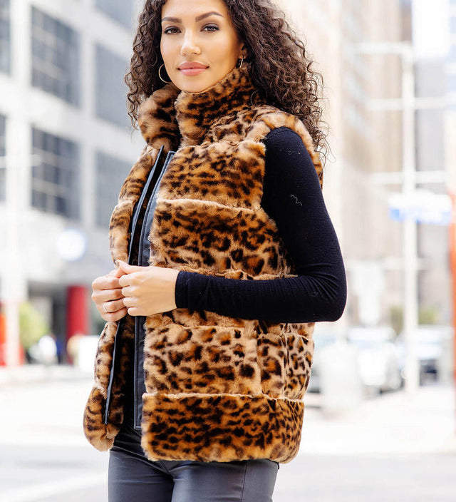 Leopard Faux Fur Posh Snap Vest - Fabulous Furs