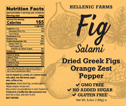 Fig Salami, Orange Zest & Aleppo Pepper (Vegan) - Hellenic Farms (6.4oz / 180g)