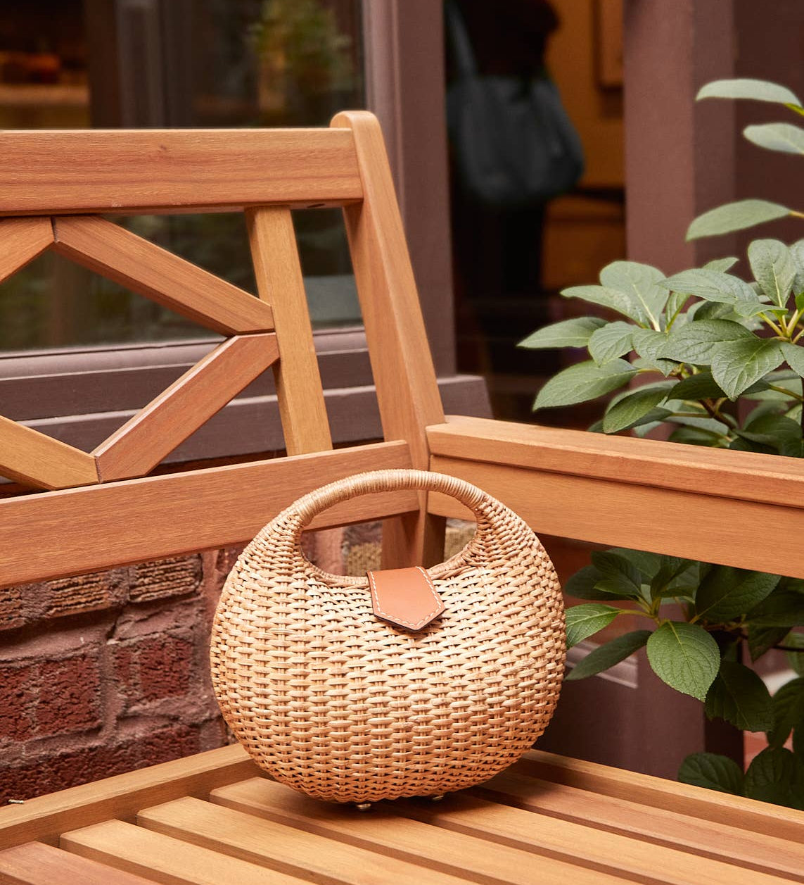 Ines Woven Wicker Top Handle Bag with Leather Flap - Kayu