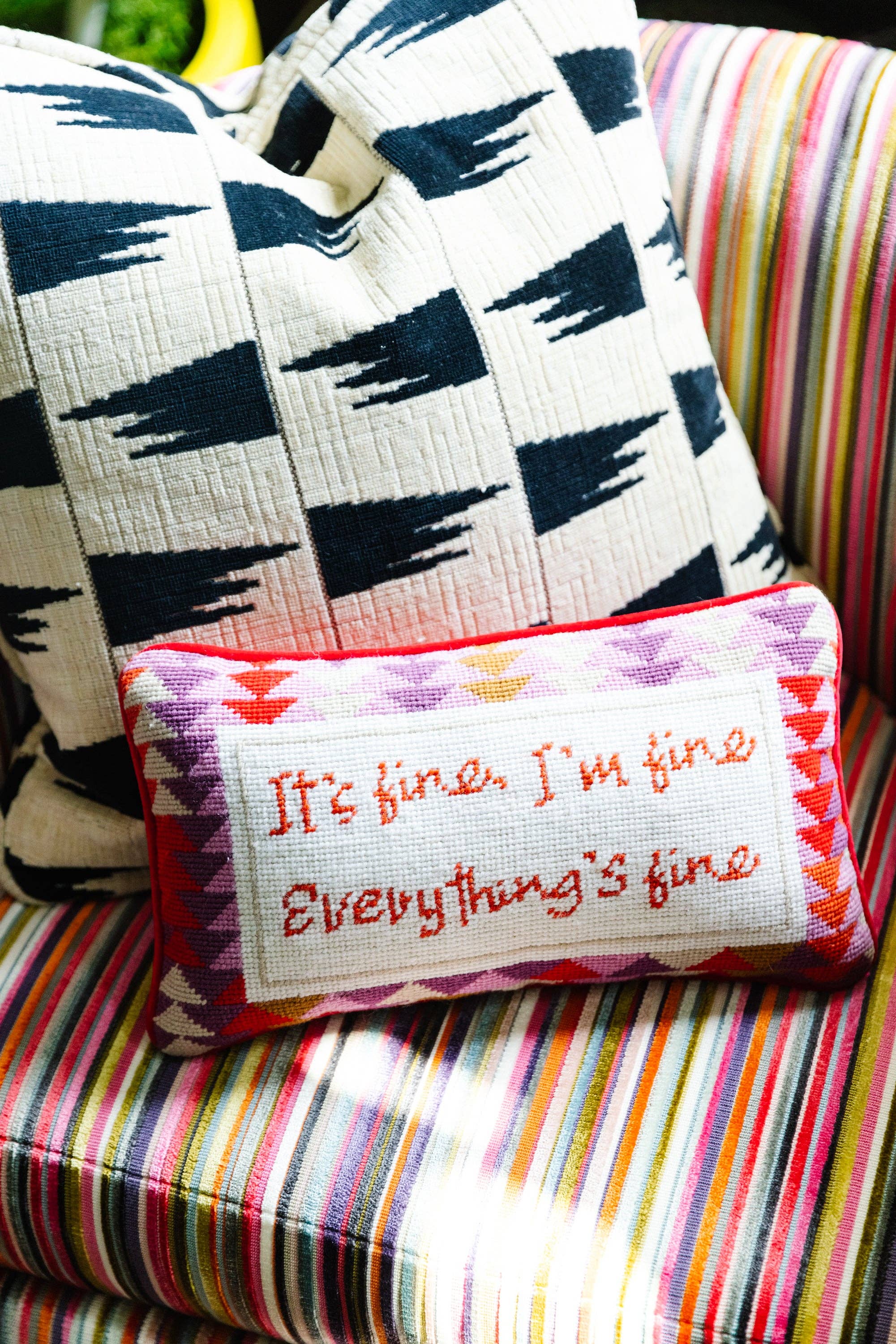 Pillow, 'Everything's Fine' Needlepoint - Furbish Studio (9in x 15in)