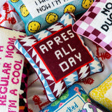 Pillow, 'Apres All Day' Needlepoint- Furbish Studio (10in sq)