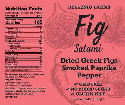 Fig Salami, Smoked Paprika & Aleppo Pepper (Vegan) - Hellenic Farms (6.4oz / 180g)