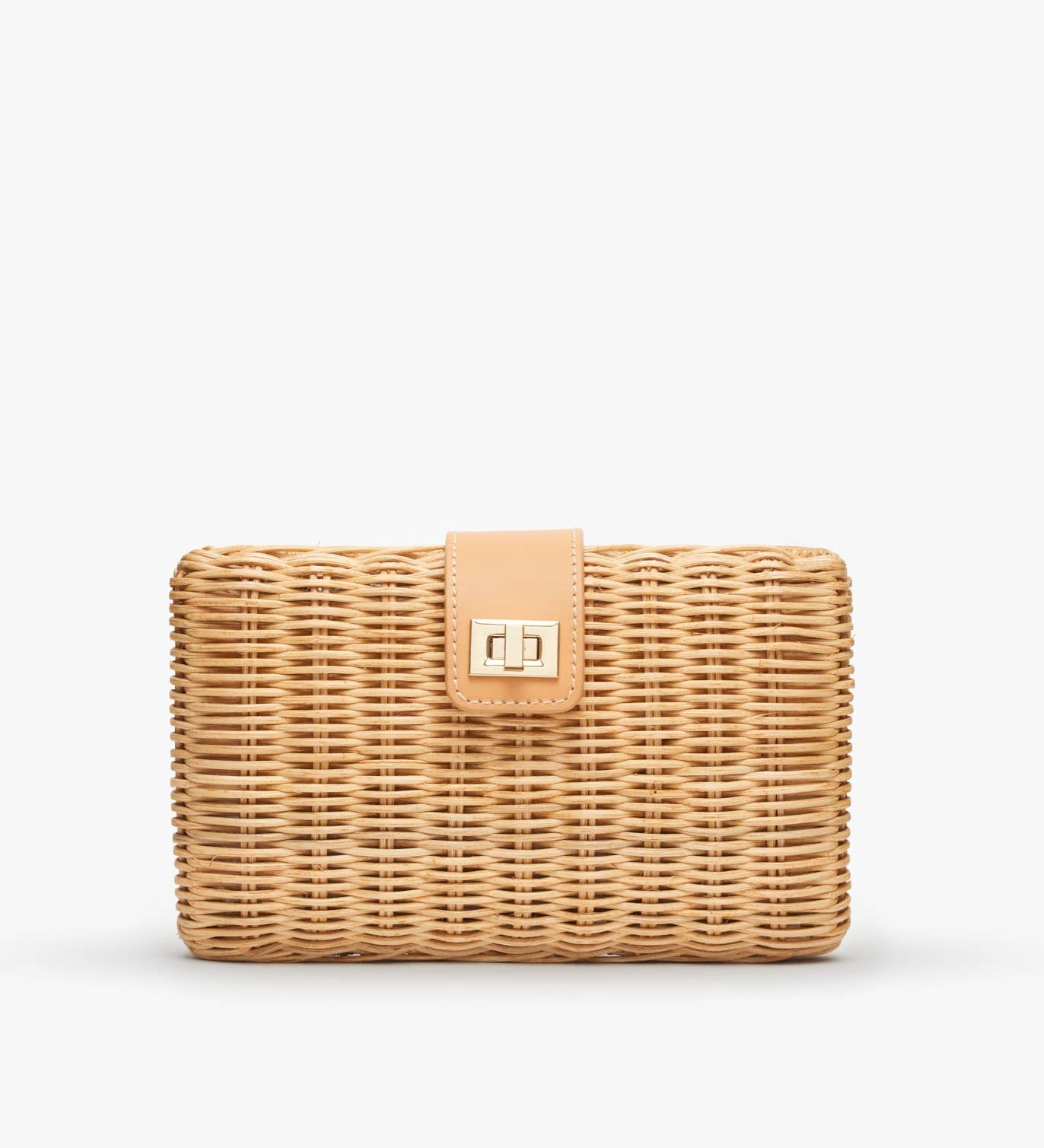 Lou Wicker Clutch with Gold Toned Turn Lock - Kayu