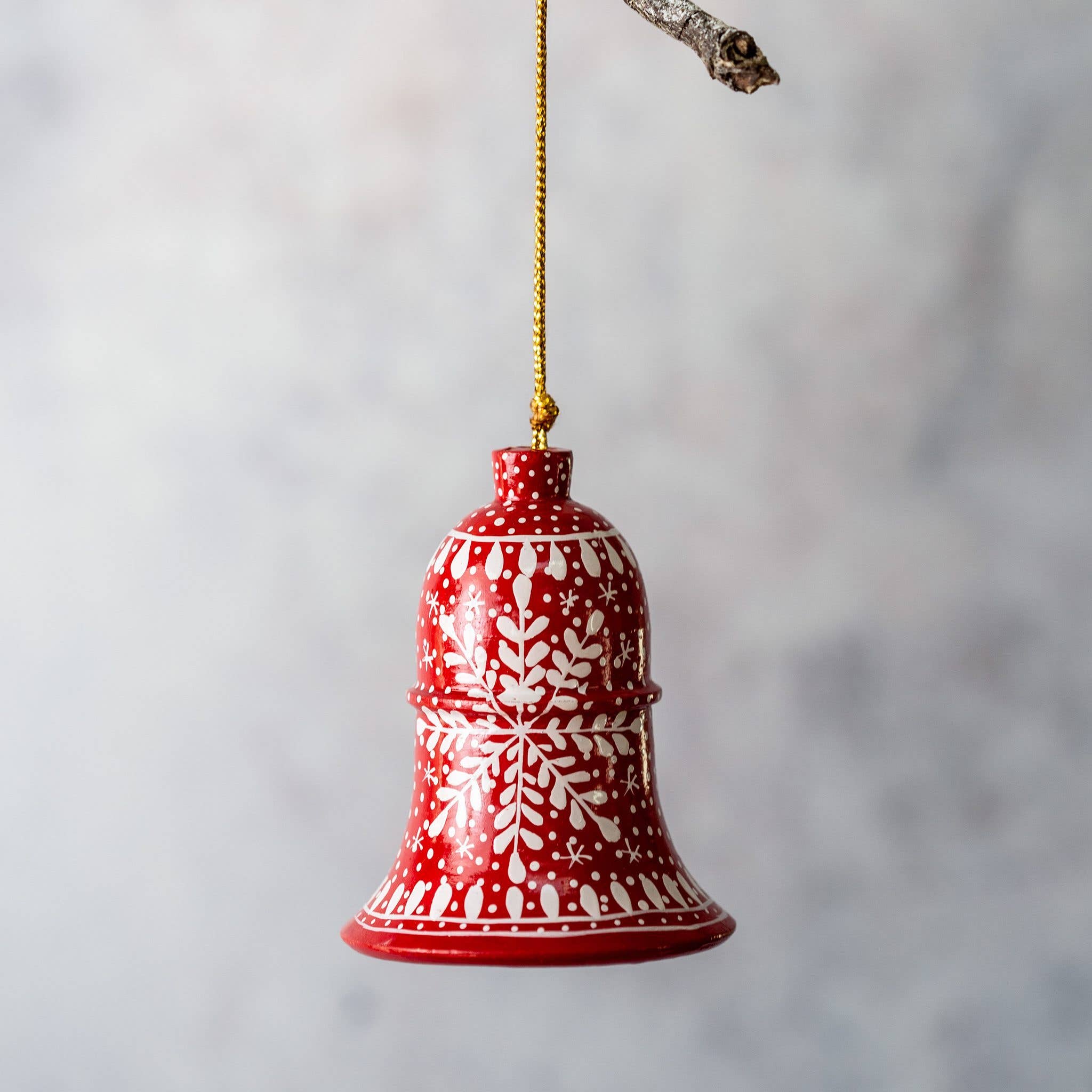 Red Snowflake Bell Hanging Ornament (2.7in / 6cm tall)