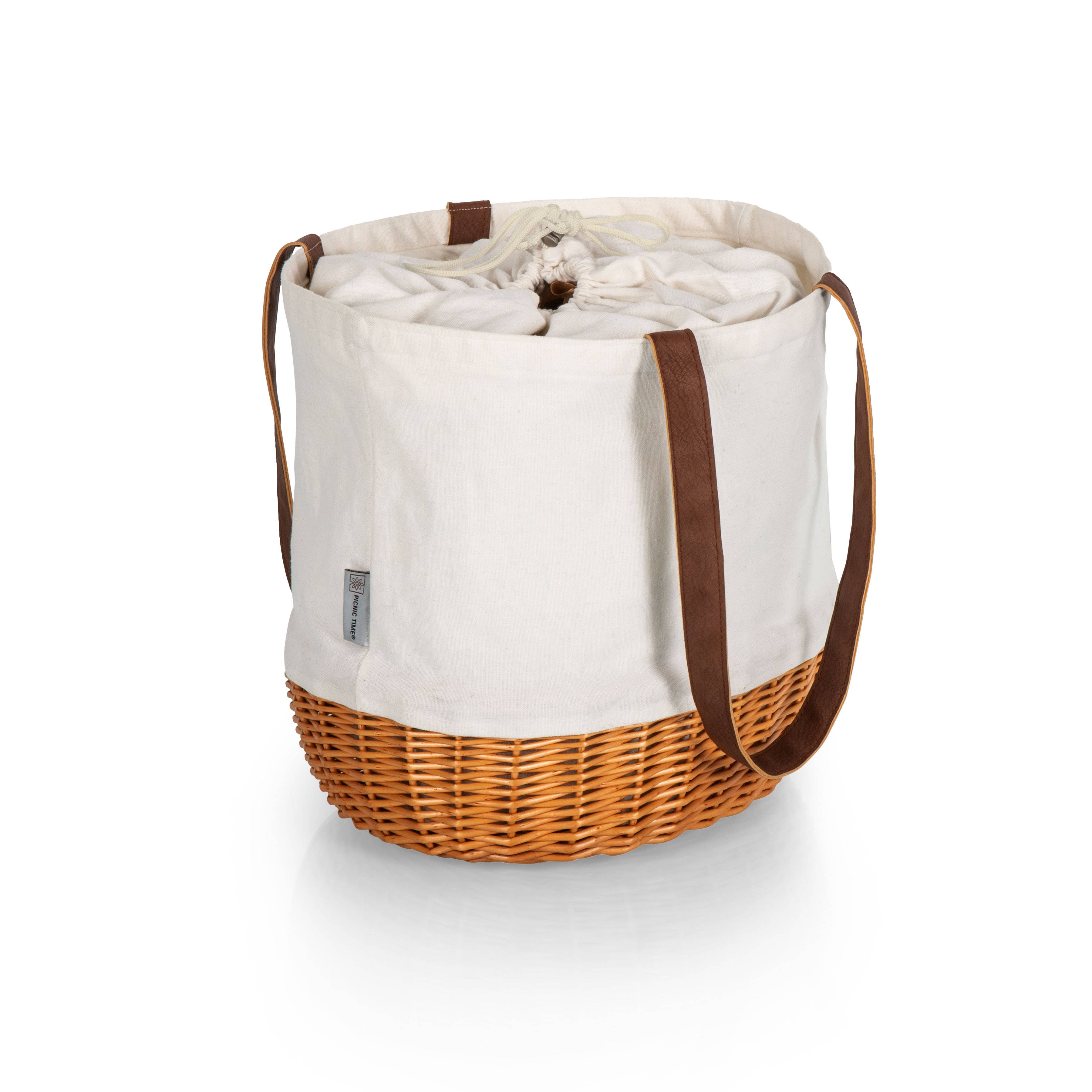 Coronado Canvas & Willow Basket Tote, White / Natural Willow