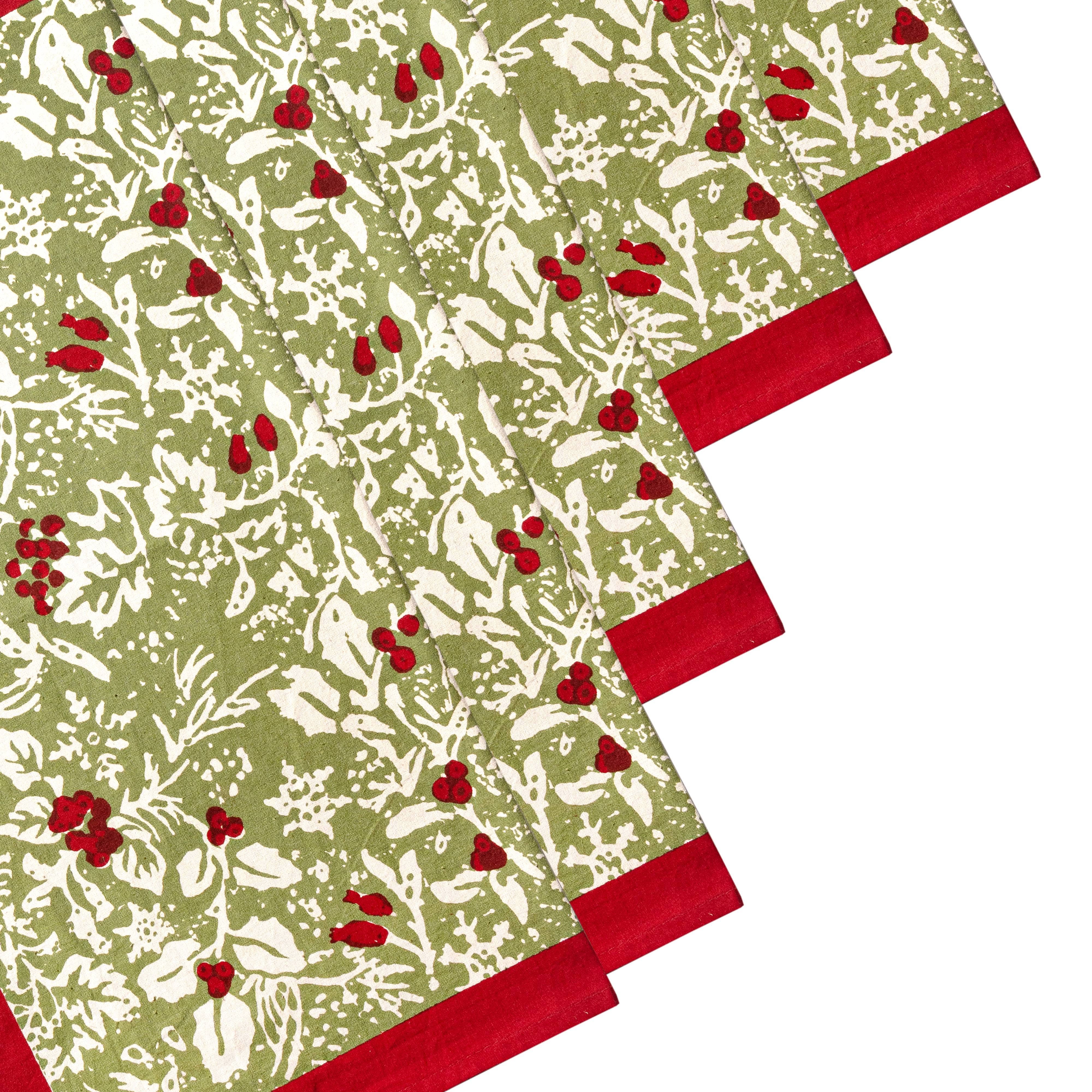 Dinner Napkins Baies de Houx, Red & Green (Set of 6) - Couleur Nature Paris (19in sq)