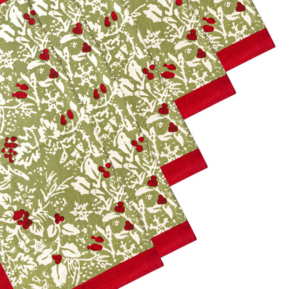 Dinner Napkins Baies de Houx, Red & Green (Set of 6) - Couleur Nature Paris (19in sq)