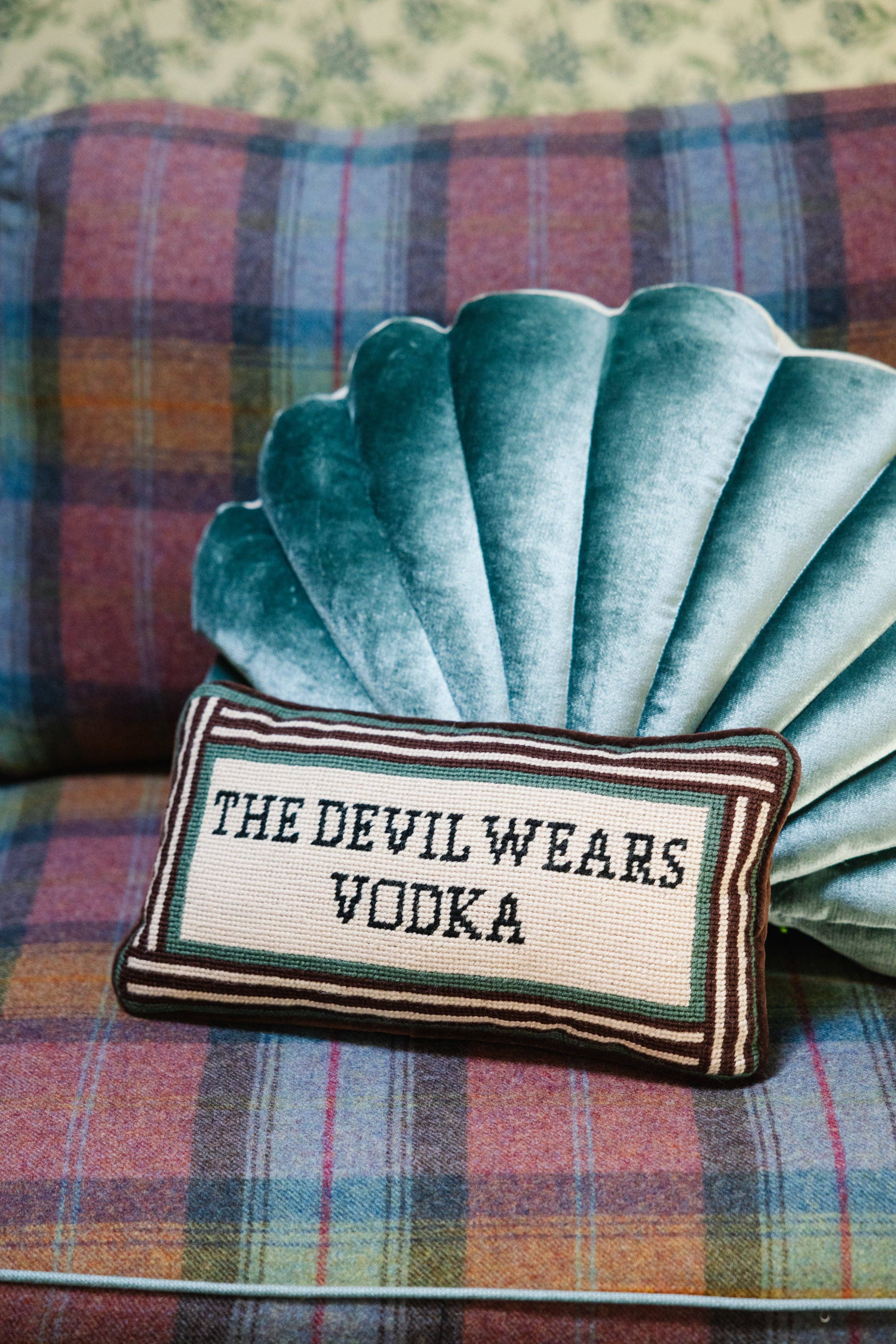 Pillow, 'Devil Wears Vodka' Needlepoint - Furbish Studio (8in x 14in)