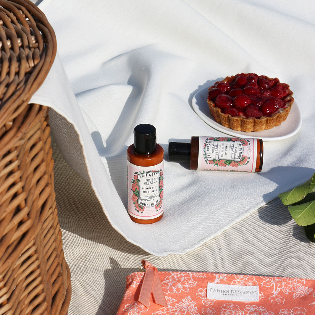 Body Care Travel Set, Rose Geranium - Panier des Sens (2x 2.4oz / 70ml, 1oz / 30ml)