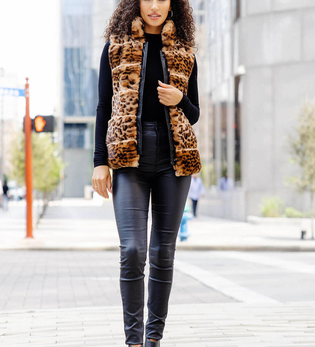 Leopard Faux Fur Posh Snap Vest - Fabulous Furs