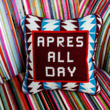 Pillow, 'Apres All Day' Needlepoint- Furbish Studio (10in sq)