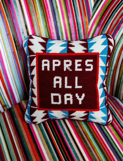 Pillow, 'Apres All Day' Needlepoint- Furbish Studio (10in sq)