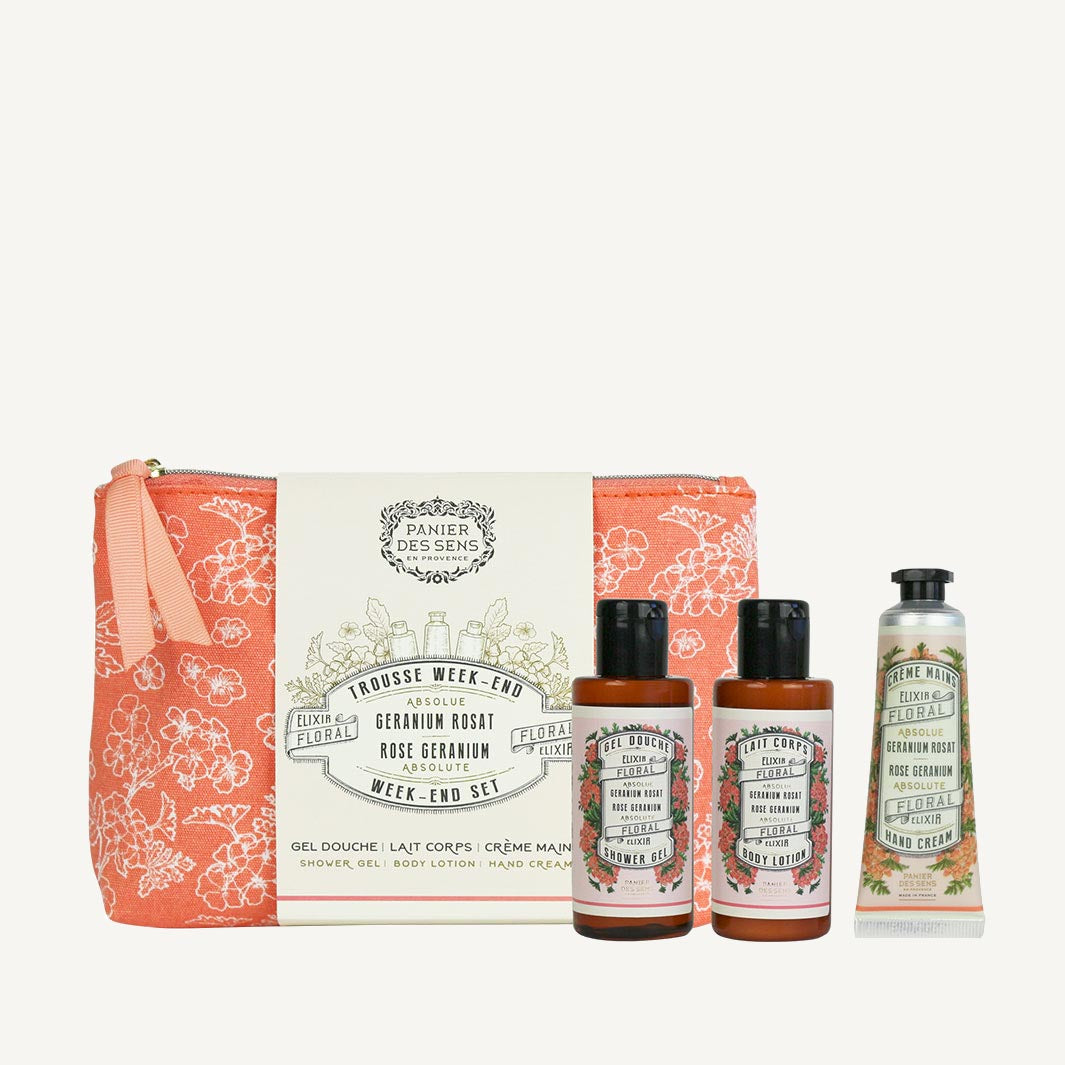 Body Care Travel Set, Rose Geranium - Panier des Sens (2x 2.4oz / 70ml, 1oz / 30ml)