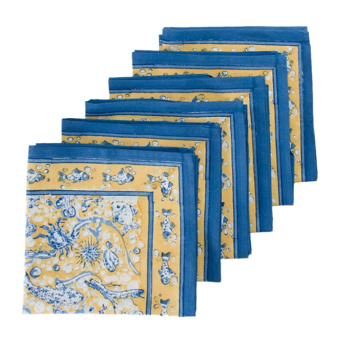 Dinner Napkins, La Mer Blue & Yellow (Set of 6) - Couleur Nature Paris
