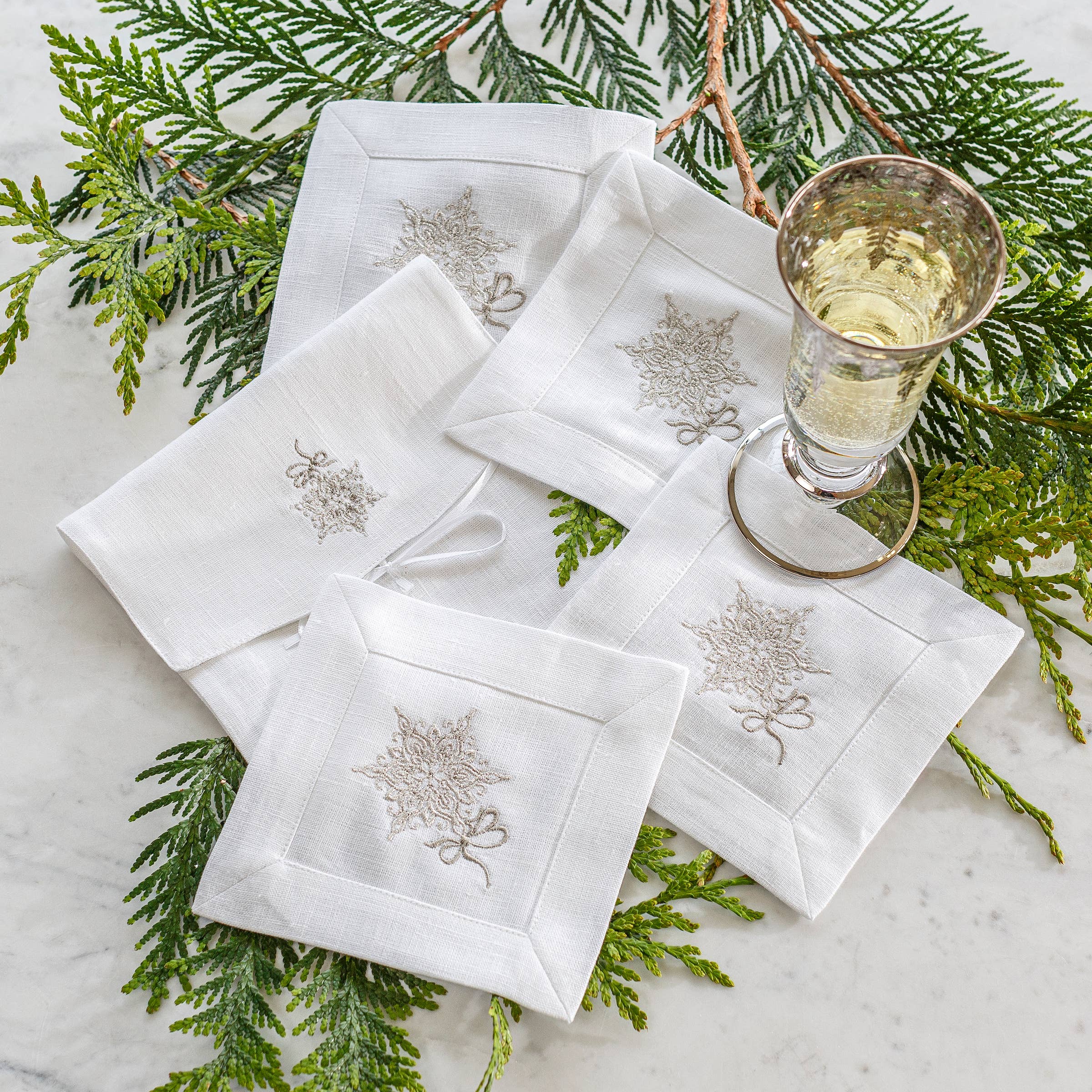 Snowflake Cocktail Napkin - Arte Italica & Crown Linen Designs (6in sq)