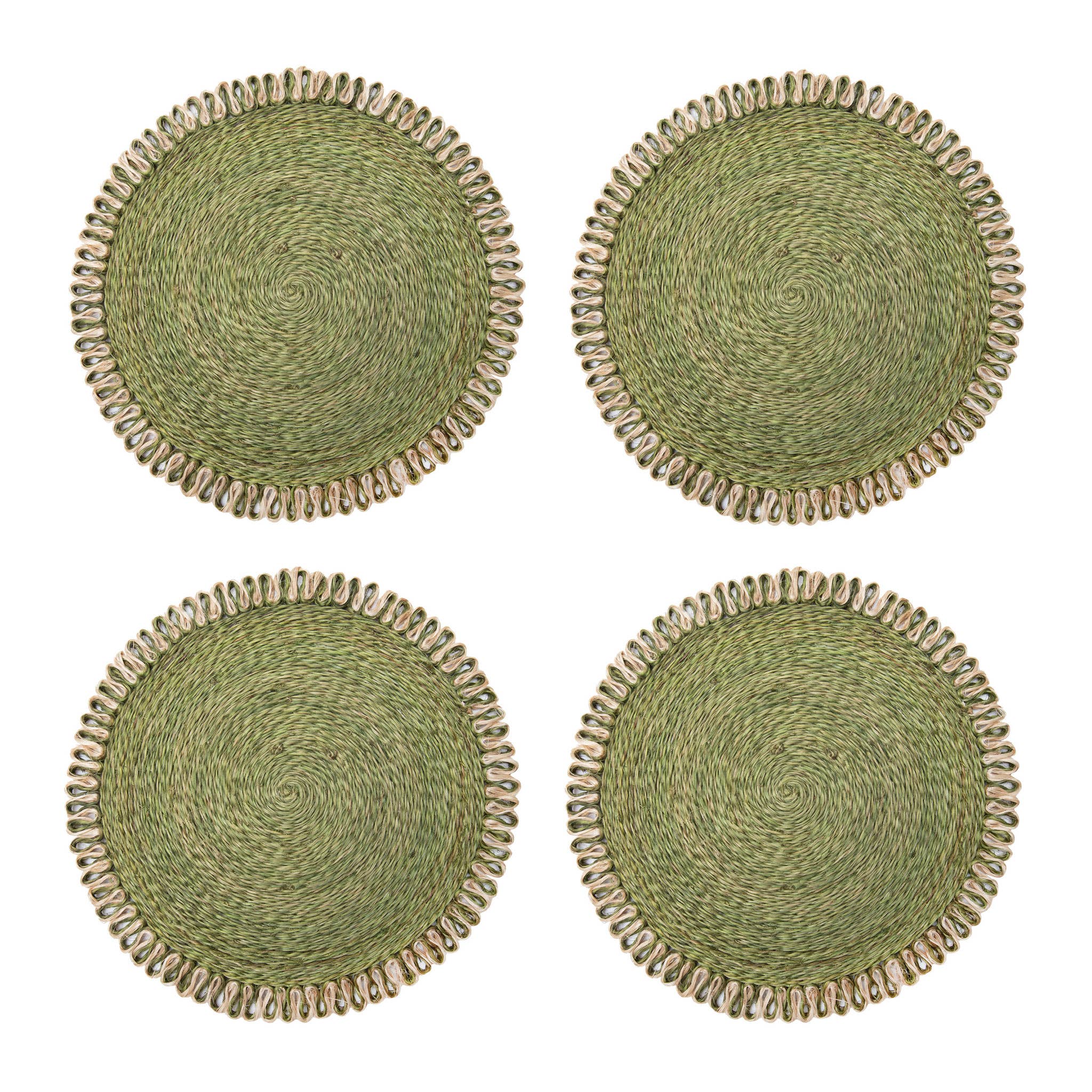 Placemats Loopy Abaca, Olive Green (15in round, set of 4)