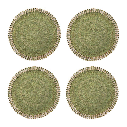Placemats Loopy Abaca, Olive Green (15in round, set of 4)