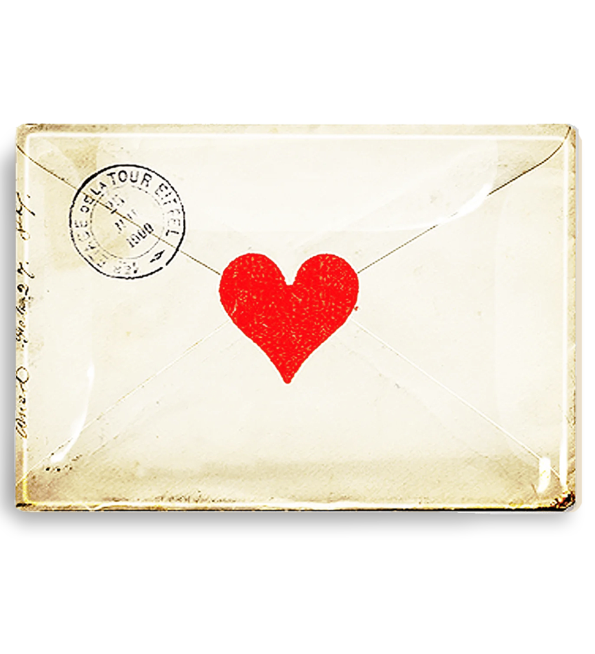 French Envelope With Heart Decoupage Glass Tray (4in x 6in)