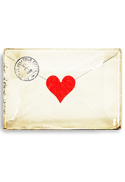 French Envelope With Heart Decoupage Glass Tray (4in x 6in)