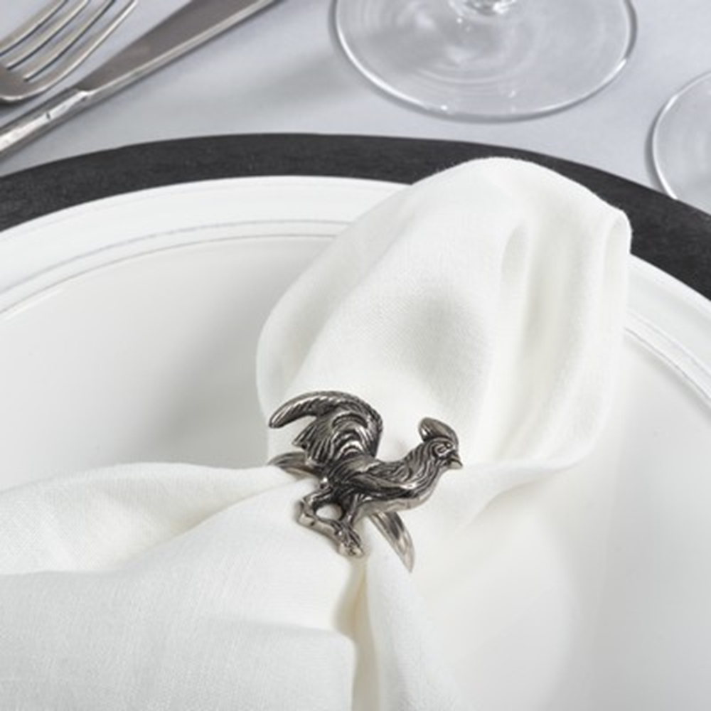 Silver Rooster Brass Napkin Ring (2in dia)