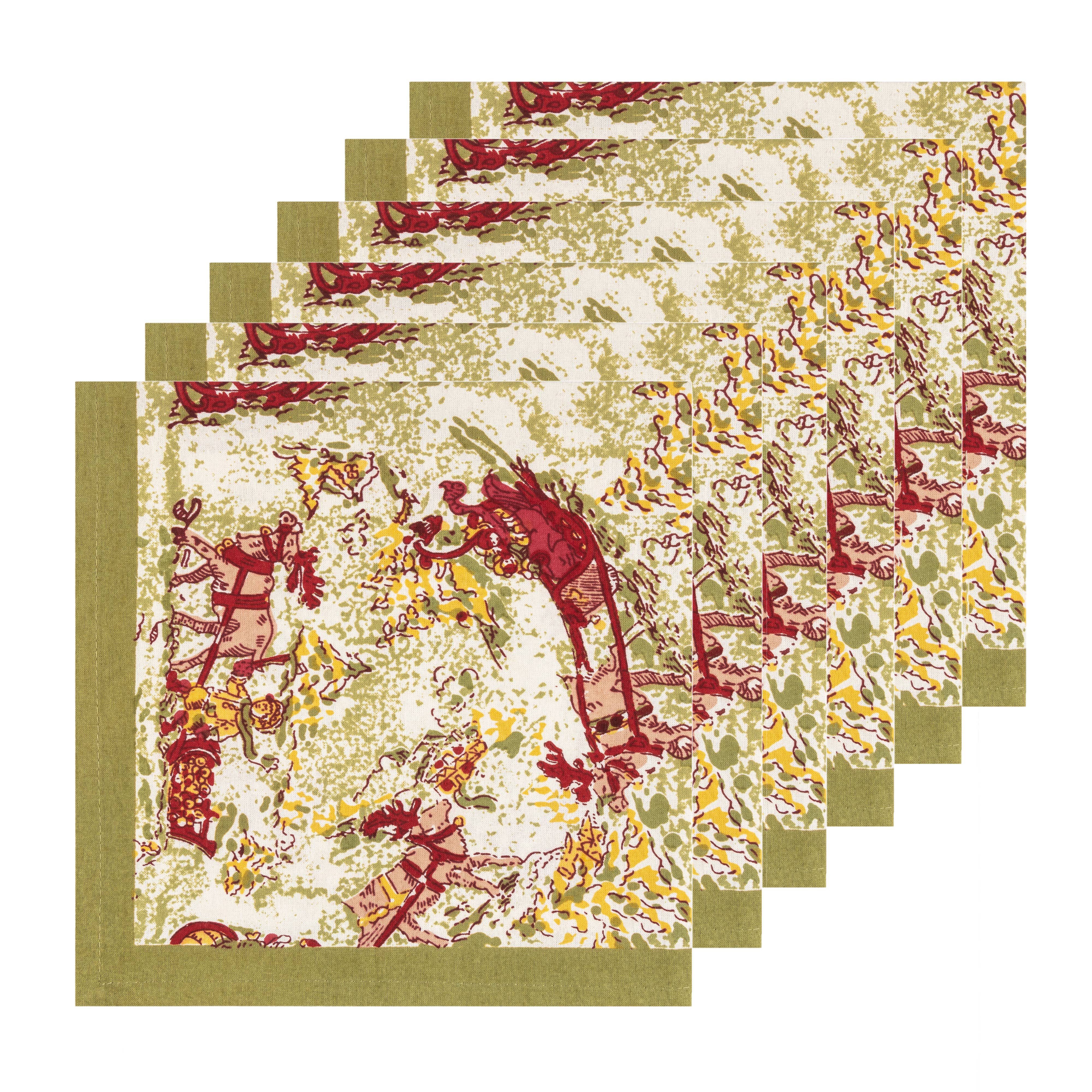 Dinner Napkins, Renne Reindeer Red & Green (Set of 6) - Couleur Nature Paris (19in sq)