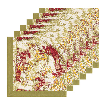 Dinner Napkins, Renne Reindeer Red & Green (Set of 6) - Couleur Nature Paris (19in sq)