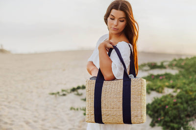 Parisian Picnic Basket, Beige with Navy Blue Accents