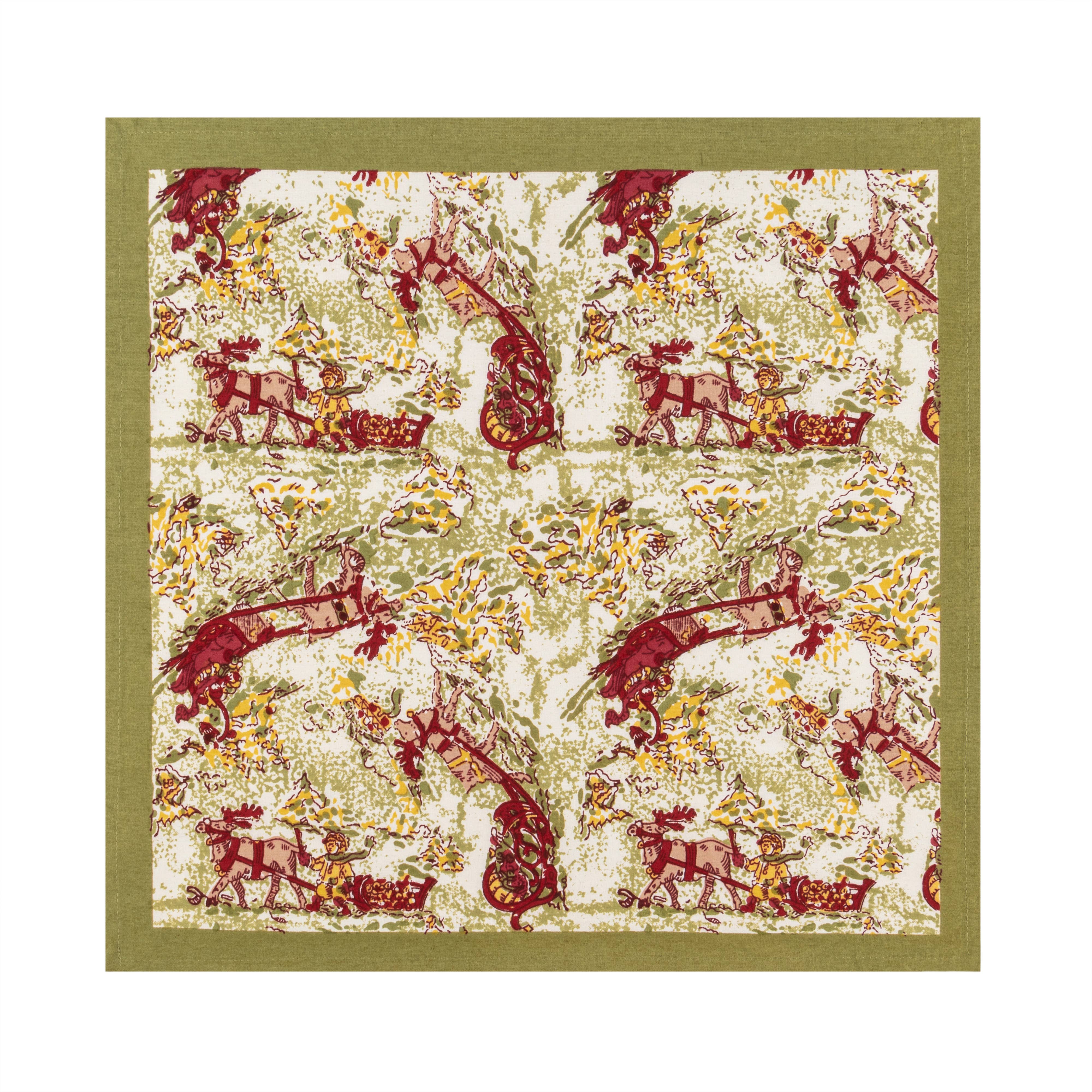 Dinner Napkins, Renne Reindeer Red & Green (Set of 6) - Couleur Nature Paris (19in sq)