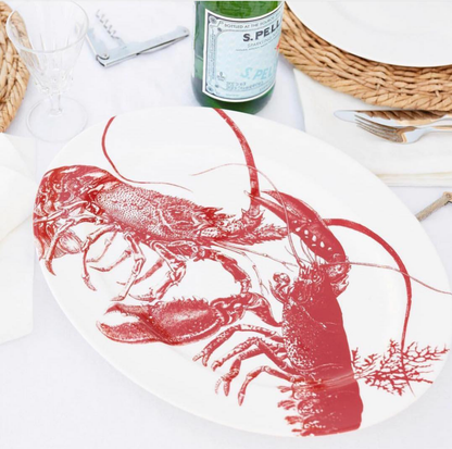 Red Lobster Large Oval Rimmed Platter - Caskata (16in x 12.5in)