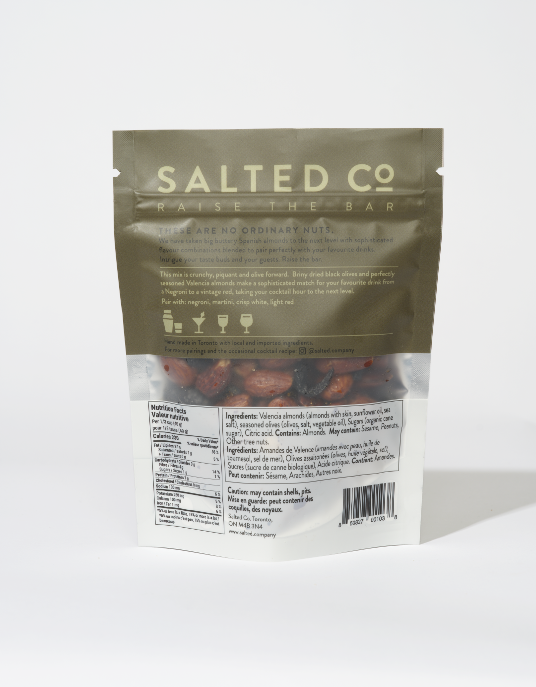 Valencia Almonds, Dried Black Olive, Sea Salt - Salted Co. (4.8oz / 135g)