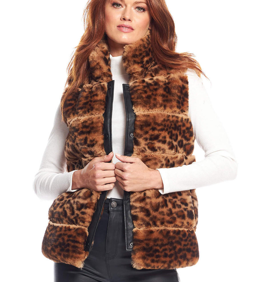 Leopard Faux Fur Posh Snap Vest - Fabulous Furs