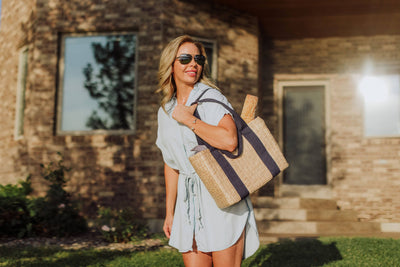 Parisian Picnic Basket, Beige with Navy Blue Accents