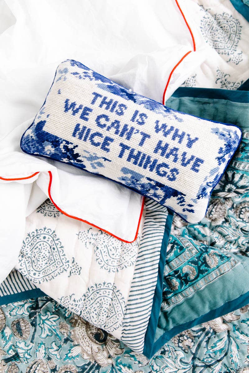 Pillow, 'Nice Things' Needlepoint - Furbish Studio (8in x 14in)