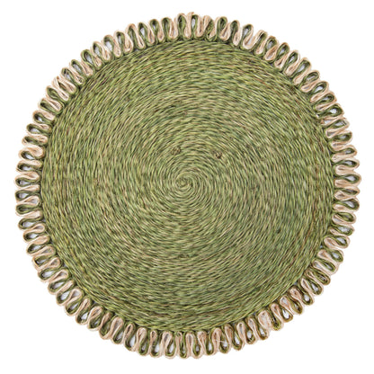 Placemats Loopy Abaca, Olive Green (15in round, set of 4)