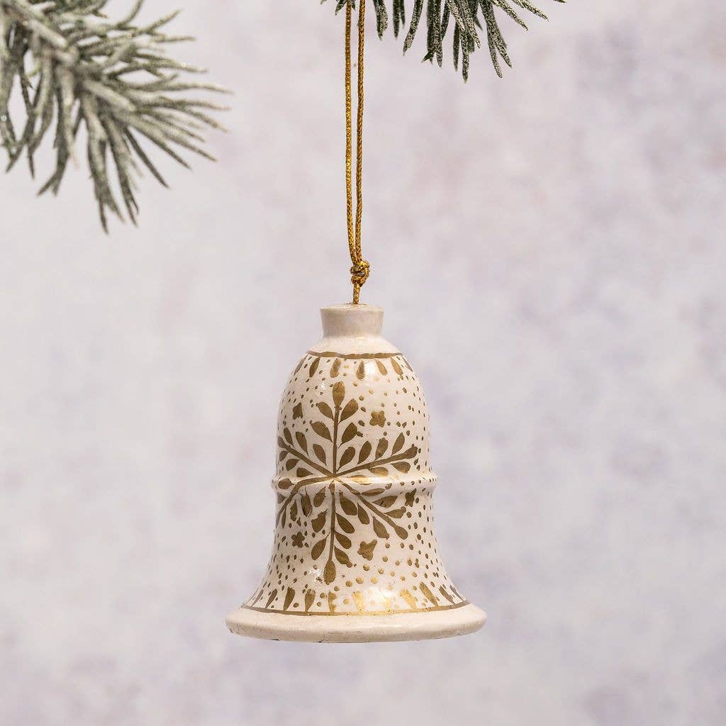 White Snowflake Bell Hanging Ornament (2.7in / 6cm)