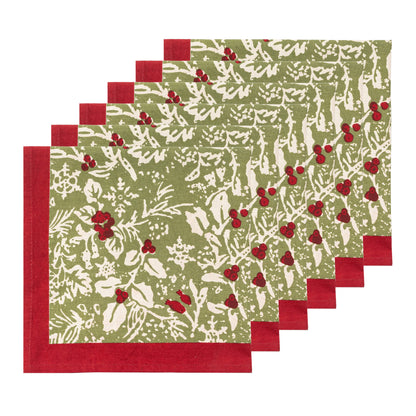 Dinner Napkins Baies de Houx, Red & Green (Set of 6) - Couleur Nature Paris (19in sq)