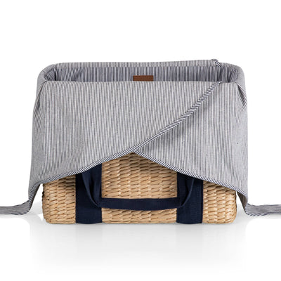 Parisian Picnic Basket, Beige with Navy Blue Accents