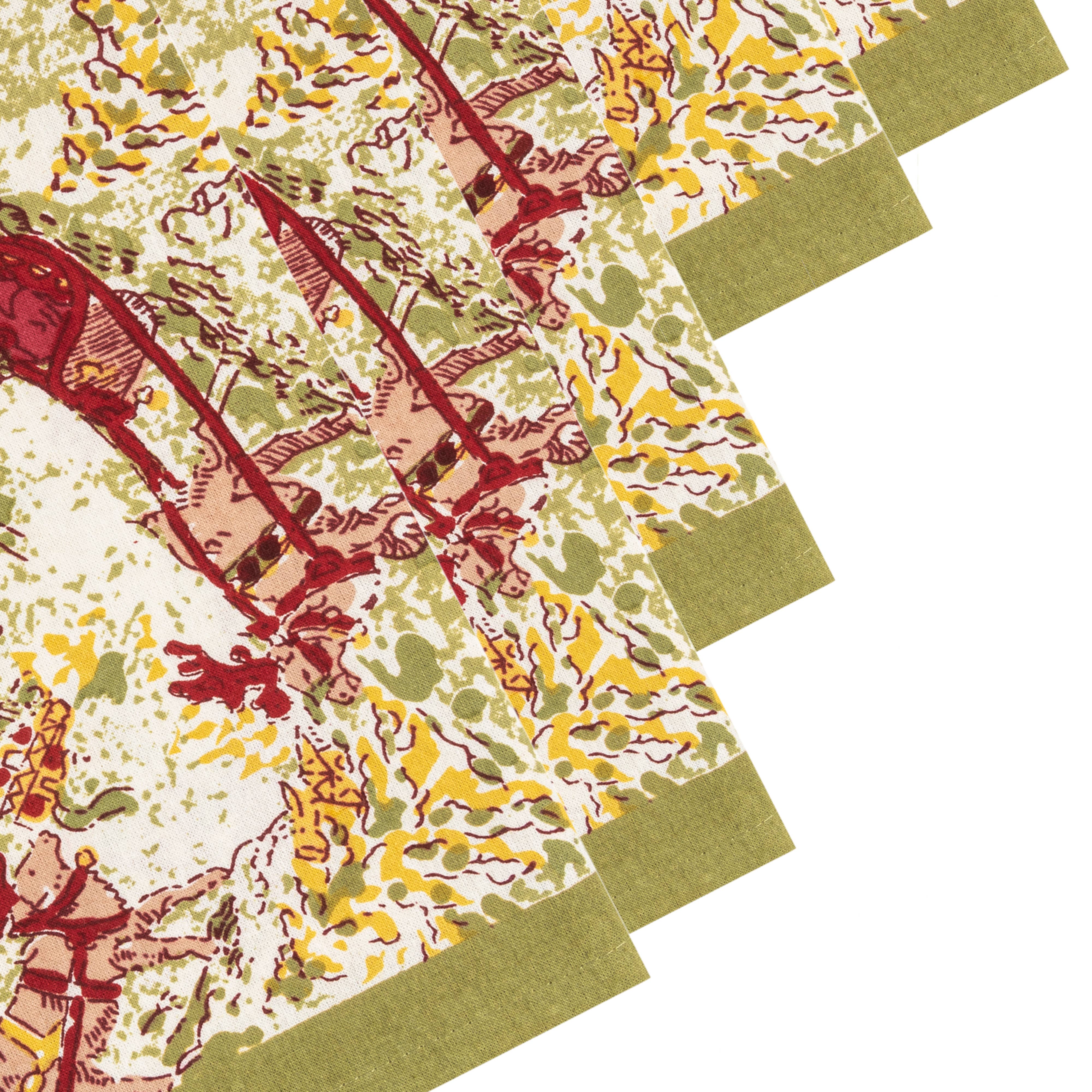 Dinner Napkins, Renne Reindeer Red & Green (Set of 6) - Couleur Nature Paris (19in sq)