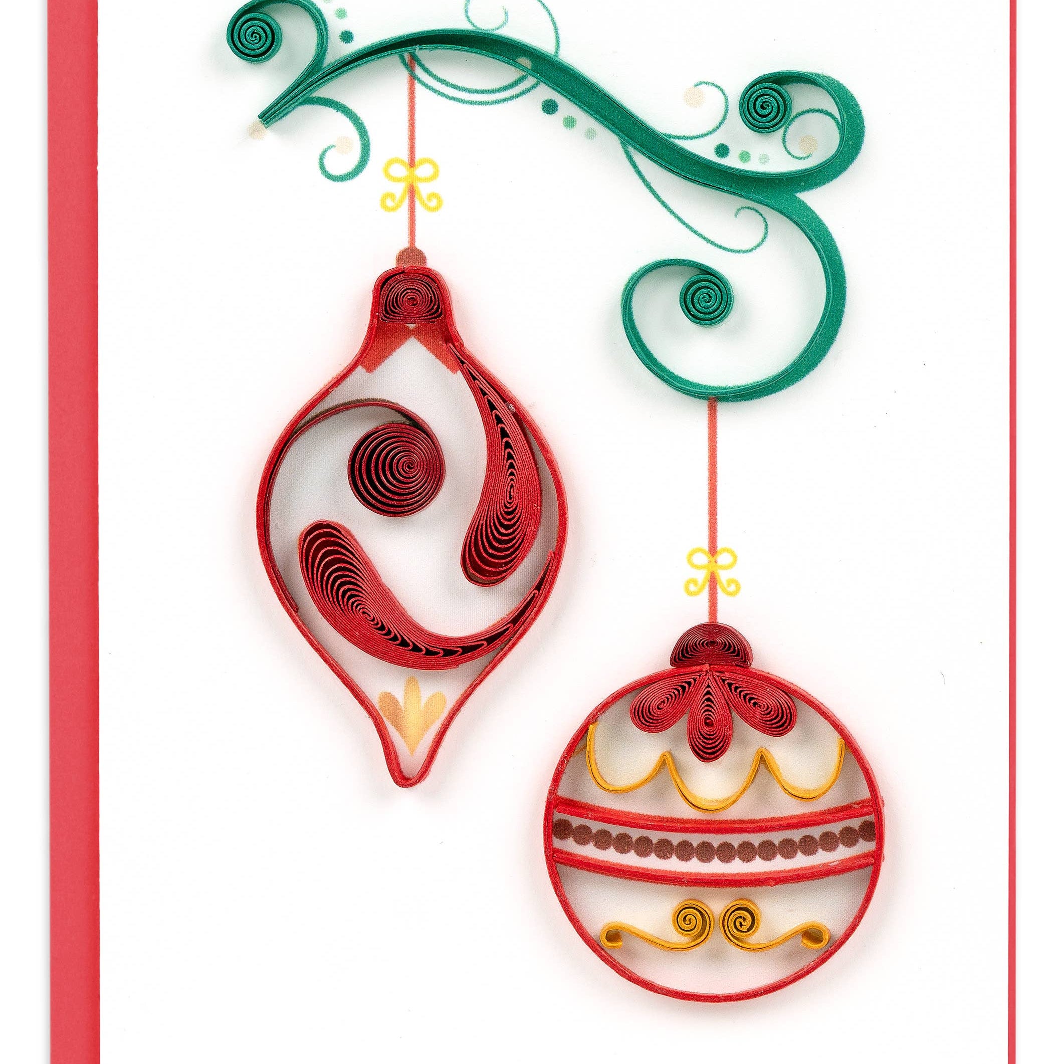 Mini Card, Red & Gold Ornaments - Quilling Card