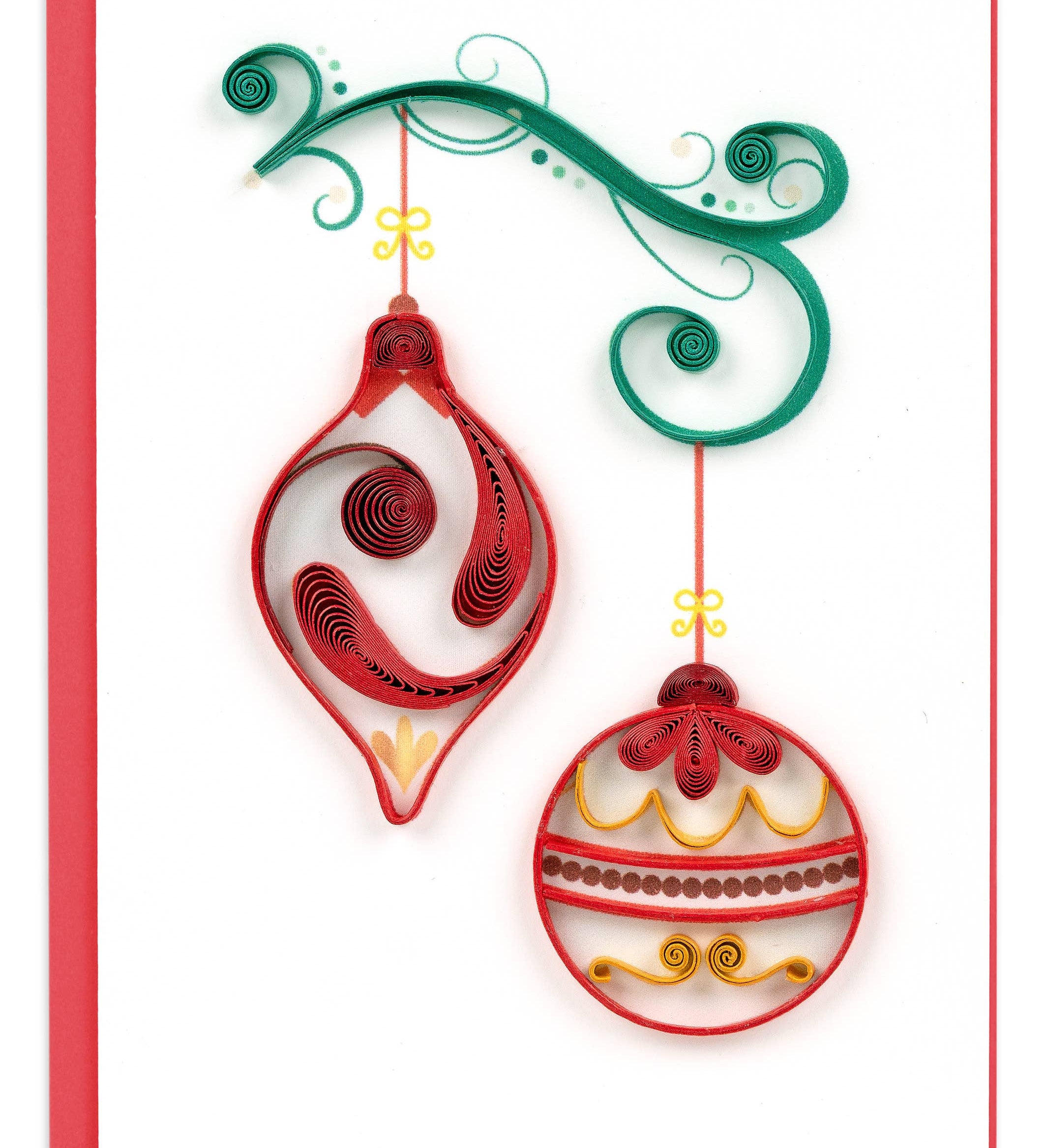 Mini Card, Red & Gold Ornaments - Quilling Card