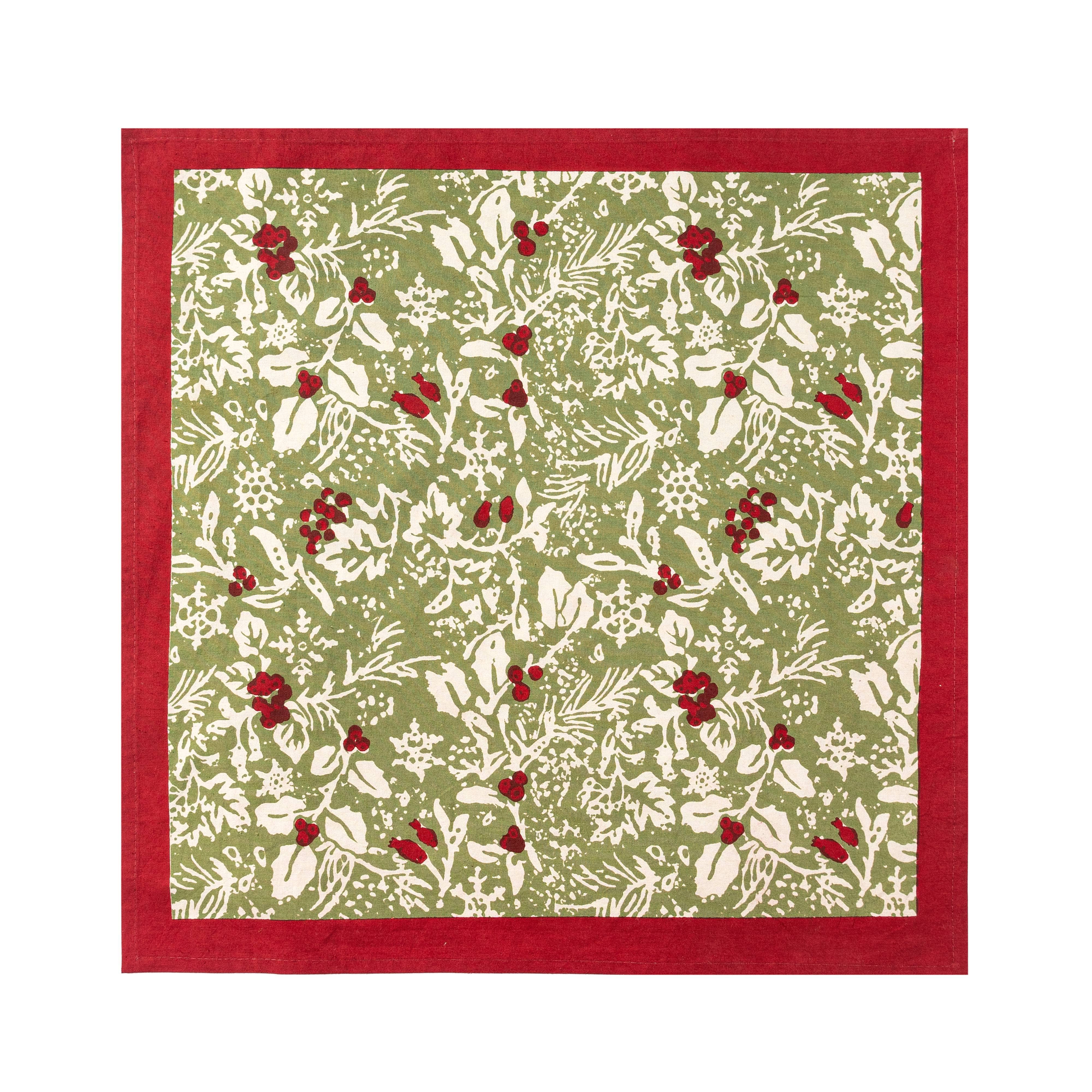 Dinner Napkins Baies de Houx, Red & Green (Set of 6) - Couleur Nature Paris (19in sq)