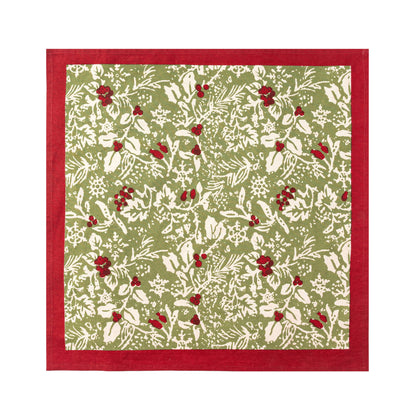 Dinner Napkins Baies de Houx, Red & Green (Set of 6) - Couleur Nature Paris (19in sq)