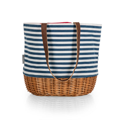 Coronado Canvas & Willow Basket Tote, Navy Stripe / Natural Base / Red Interior